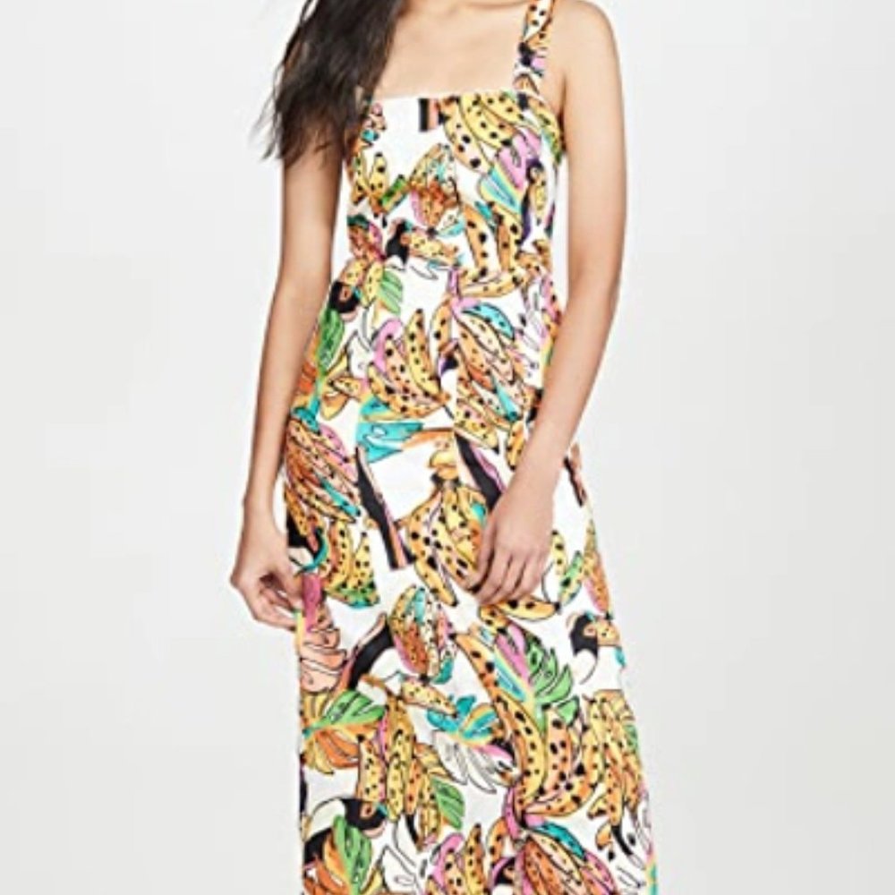 Farm Rio Crazy Tucanos Linen Midi Dress L EUC